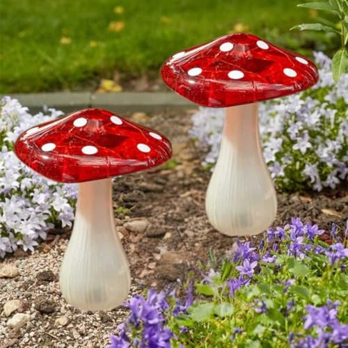 Garden Mile 2pc Solar LED Mushroom Lights Outdoor Garden Toadstool Stake Lights Waterproof Decorative Solar Powered Mushroom Ornaments Pathway Garden Lighting