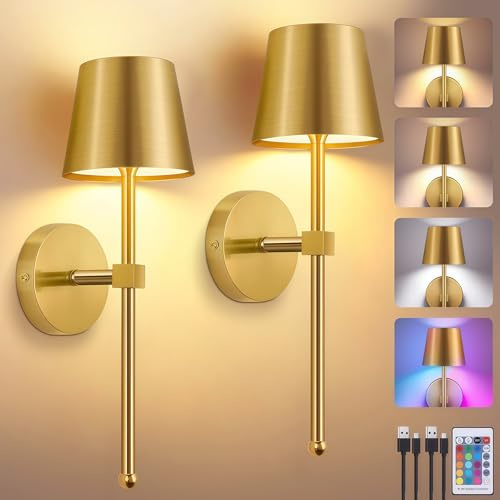 Glowlit Wandleuchte Akku Innen, Gold, 2 Stück, 5200mAh