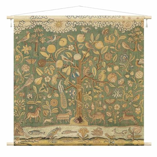 micasia Wandteppich Tiere Stoffbild inkl. Holzstäbe & Seile Wanddeko - Made in Germany - Vögel Retro Vintage grün Wohnzimmer Schlafzimmer Wandbehang 1120 (90x90cm)