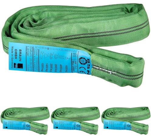 Braun 20021RS Rundschlinge 2000 kg Tragkraft, 2 m Umfang, endlos mit Polyesterkern, grün (Packung mit 4)