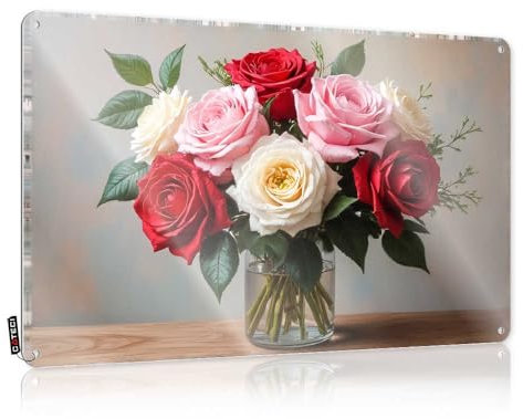Dorm Door Sign Colorful Rose Bouquet In Glass Vase Tin Sign Tin Wall Decor Metal Sign Funny(20X30CM)