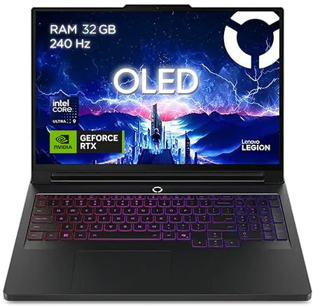 Lenovo Legion Pro 7 16IAX10H - Ordinateur Portable Gaming 16'' OLED WQXGA 240Hz (Intel Ultra 9 275HX, RAM 32Go, SSD 1To, NVIDIA RTX 5080 16GB, Windows 11) Clavier rétroéclairé AZERTY Français - Noir