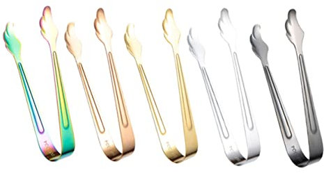KICHOUSE 5pezzi Pinze Per Ghiaccio in Acciaio Pinze Per Servire Cubetti Ghiaccio Multifunzione Per Alimenti Per Pane e Pasta Accessori Per Domestica