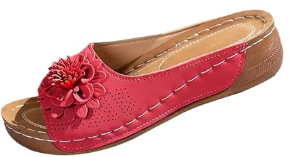 Generisch Mules pour femme avec fleurs pieds nus - Sandales orthopédiques à enfiler - Sandales compensées avec talon compensé - Légères - Antidérapantes - Sandales d'été respirantes