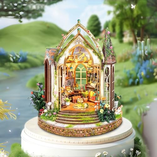 CUTEROOM Kit de Construction de Maison de Poupée Miniature en Bois – Maison de Jardin Miniature avec Meubles & Éclairage – Cadeau Romantique pour Femmes, Adolescents & Collectionneurs