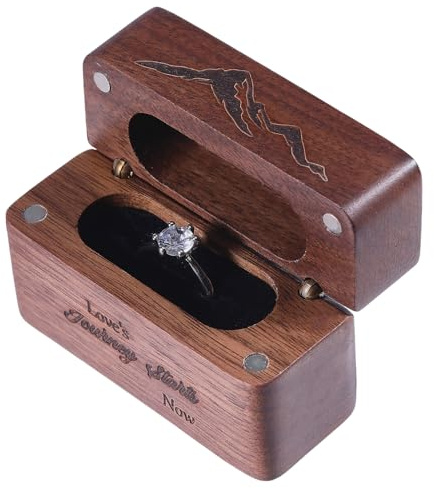 GLOBLELAND Scatola Portafedi In Legno per Cerimonia Nuziale Portafedi In Legno Inciso Scatola Portafedi Scatola Portafedi per Idee di Proposta di Matrimonio e Fidanzamento