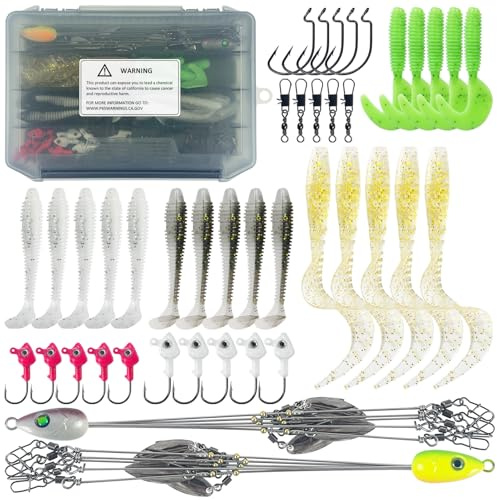 L PATTERN Juego de señuelos de pesca de goma, 43 unidades, juego de 5 brazos de acero Alabama Umbrella Rigs para trucha, lucioperca, perca
