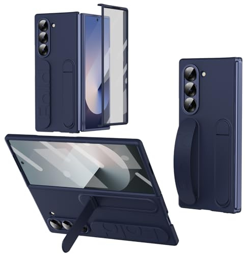 XIMAND Custodia protettiva per Samsung Galaxy Z Fold 7 con supporto da polso, schermo e obiettivo integrati, protezione antiurto contro le cadute su tutto il corpo (blu).
