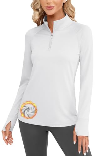 Cavva Women's Running Shirt Reflective Sign 1/4 Zip Pullover Fleece Lined Long Sleeve Workout Top for Going Out White,M