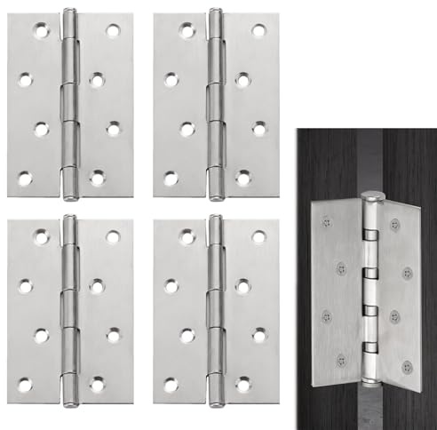 Musiook Internal Door Hinges 4 Inch, 4 PCS 8 Hole Door Hinge, Stainless Steel Hinges for Wood, Heavy Duty Butt Hinge, Ideal for Doors, Windows, Closets, and Furniture, Silver