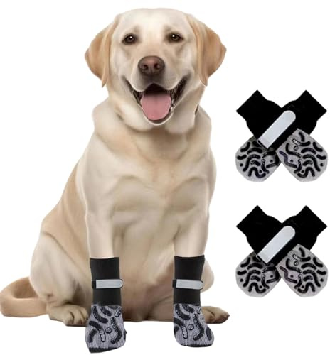 Yosuagr 2 Paar rutschfeste Hundesocken,Hundepfotenschutz Socken mit Doppelseitige Anti-Rutsch verstellbarem Klettverschluss,Hundeschuhe für kleine,mittlere und große Hunde (Schwarz, 2 Paar XS)