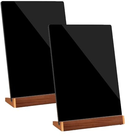 Dxcaicc Porte-Panneau en Acrylique, Base en Bois, Porte-Mouches De Table, Présentoir De Menu, Présentoir De Bureau, Porte-Papier, Dessus De Table, Paquet De 2, en Forme De L,A6