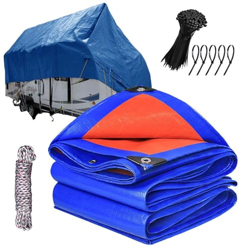 Telo Impermeabile Esterno Telone con Rinforzato Occhielli 180g/m² Telone Protettivo Multiuso copertura antipolvere per esterni Legno Piscina Camion Campeggio(5X6M)