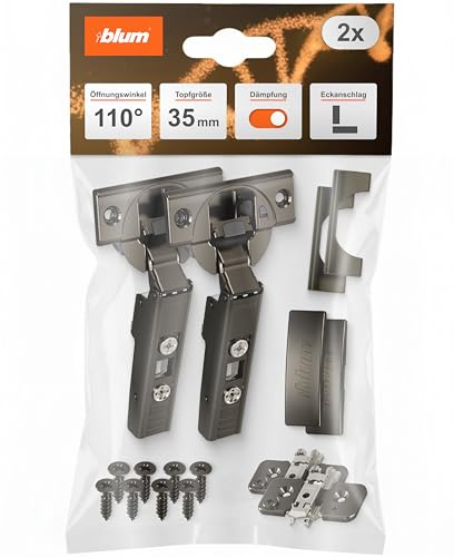 blum 2x CLIP top BLUMOTION Möbelscharnier 110° I Softclose Topfscharnier 35mm I separat montierbare CLIP Kreuzmontageplatte, 0mm Distanz | Dreidimensionale Fronteinstellung | Onyx | Eckanschlag