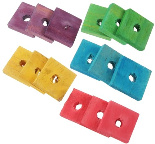 CLISPEED DIY Parrot Wood Chip Toys 50pcs Mixed Color Chewing Blocks with Pre-drilled Holes for Bird Play and Exploration Cockatoos African Grey Macaws Random Color