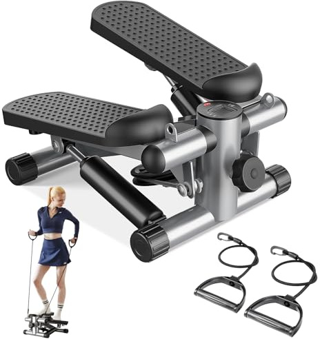 Sweetcrispy Mini Stair Steppers with Resistance Bands for Exercise at Home, Portable Exercise Twist Stepper Machine for Full Body Workout, 300LBS Capacity