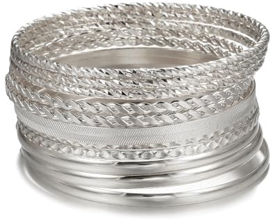 AYWFCBF Silver Bangles for Women, 12 Pcs Boho Stackable Bracelets Multi Layer Textured Chunky Bracelets Jewelry Set for Women
