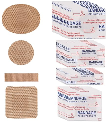 220pcs Small Spot Bandages, 4 Style Breathable Assorted Fabric Adhesive Plasters, Round Oval Circle Square Strip Assorted Shapes for Cuts Scrapes and Wounds Dressings