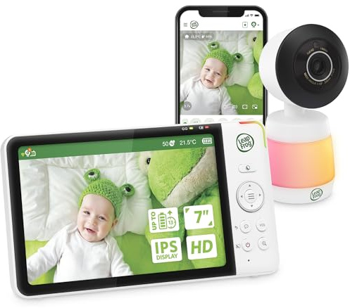 LeapFrog Baby monitor Smart Wi-Fi da 7 pollici con video FHD 1080p, schermo LCD 720p, app gratuita con video in movimento, rilevamento audio/movimento, zoom pan-tilt, visione notturna a colori, luce