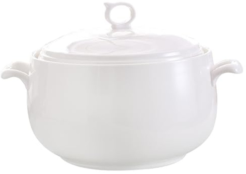Zuppiera Ciotole da portata rotonde in ceramica da 3000 ml con coperchi Ciotole da zuppa resistenti al calore con manici adatte al microonde per la cucina di casa del ristorante
