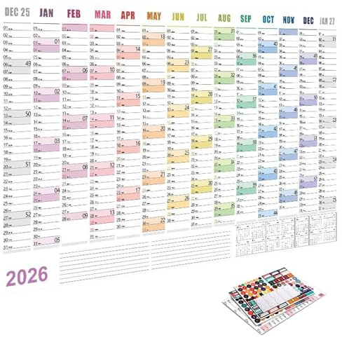 Großer Wandkalender 2026 | Großer Wandkalender mit selbstklebenden Etiketten und Markierungen, 73 x 51 cm, Jahreskalender – Organisation zu Hause, Sport, Reisen, Partys und Geburtstage
