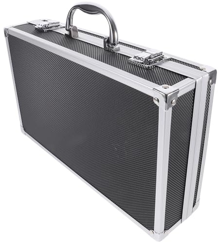 OSOLADY Black Aluminum Alloy Microphone Storage Suitcase with Multi-Slot Structure to Hold Two Wireless Microphones, Protective Carrying Box for Recording and Karaoke Room Use