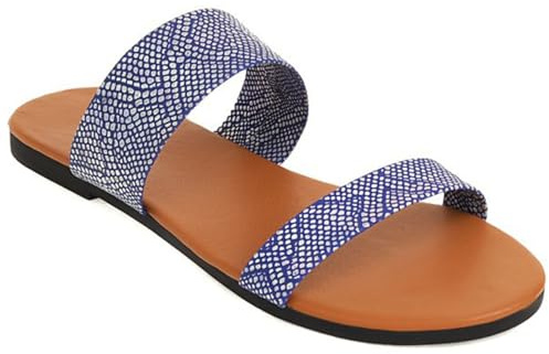 Sommarplatta Sandaler Slip On Kvinnor Dubbelband Slides Casual Rundtå Strand Stil Skor för Semester och Fritid Hem, Blå, 42 EU