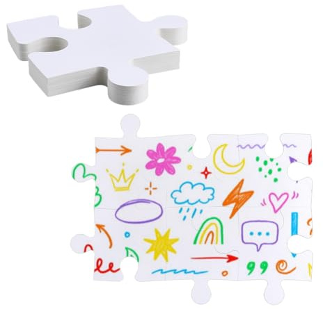 HOBBIESAY 40 Stück Groß Blanko Puzzle zum Bemalen 20,1x20,2cm Weiß Puzzle Selbst Gestalten Blanko Puzzleteile zum Selber Bemalen Doppelseitige Papiervorlagen DIY Kartonpuzzle für Mal Zeichnen Basteln
