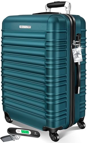 Kesser® Valise de voyage avec coque rigide - Inclus balance de bagage + étiquette de bagage | Valise trolley à 4 roulettes avec serrure à combinaison - Coque rigide ABS - Poignée télescopique, Vert