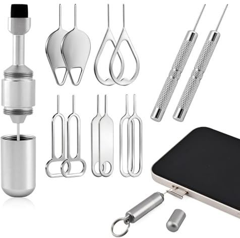 14 Pack 2 in 1 SIM Card Tray Removal Tool with Cleaning Brush, Portable Keychain Eject Pins Reset Needle Opener Compatible with All Models Cell Phone, Tablet