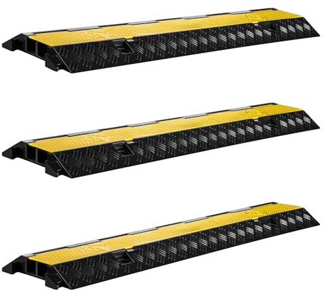 Wiltec Pedana passacavi carrabile 98 x 24 x 4,5 cm 3 pezzi, copricavi portata 13 t, copritubo calpestabile fino a 30 km/h, protezione antiurto da esterno con 2 canaline, copricavi in PP e gomma