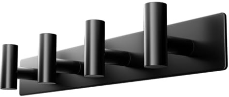 Black Wall Mounted Coat Rack – 4 T-Shaped Hooks on 12.6 Metal Rail (1 Pcs) | Stainless Steel, Rust Resistant, Right-Angle Style, Easy Install, Space Saving, For Coats & Bags