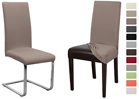 BEAUTEX Stuhlhusse Jersey Baumwolle Stretch elastisch 2er Set Taupe-Braun | auch passend für Freischwinger & Schwingstühle, atmungsaktiv, pflegeleicht, formstabil, universelle Passform, rutschfest