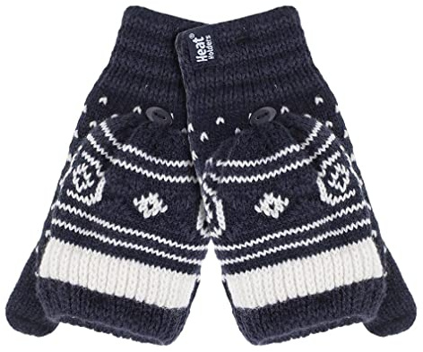 HEAT HOLDERS - Damen Thermo Fleece Norwegermuster Fingerlose Fäustlinge mit Daumen (One Size, Navy (Stockholm))