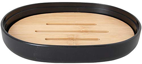 Wadiga BERILO Seifenschale mit Bambuseinlage Holz, herausnehmbar - 13 x 9,5 x 2,5 cm - schwarz