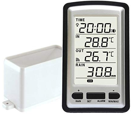 Electronic rain gauge, portable wireless rain gauge, high precision, radio controlled digital rain gauge, rain gauge, thermometer, humidity meter for indoor and outdoor use