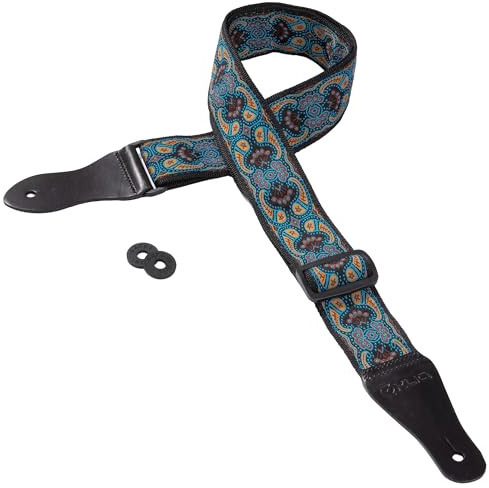 KLIQ Vintage Woven Guitar Strap for Acoustic and Electric Guitars | '60s Jacquard Weave Hootenanny Style | 2 Rubber Strap Locks Included