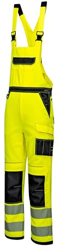 Portwest PW344 Overall Polyester-Baumwolle Ausziehbare Beinlänge Warnschutz | Gelb/Schwarz, M, UPF 50+, EN 14404, EN ISO 20471 Klasse 2, Dreifache Kappnähte, Schmutzabweisend Strapazierfähig