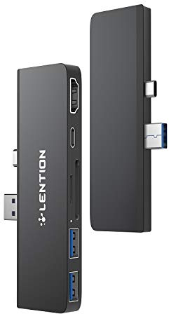 LENTION Hub USB C 6 en 1 Solo para Surface Pro 7, con HDMI 4K@60Hz, Lector de Tarjeta SD/Micro SD, 2 USB 3.0 y Puerto Tipo C de Carga 60W, Adaptador con Stable Driver (CB-CS34, Negro)