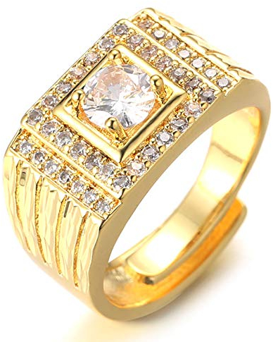 Halukakah Gold Diamantring Iced Out,Herren 18 Karat Echt Vergoldet Ring Größe Einstellbar mit KOSTENLOSE Geschenkbox