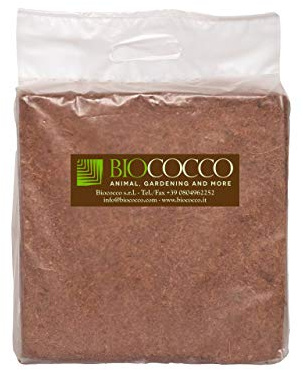 BIOCOCCO 5 kg Block Fine Humus per Terrari derivati dal Cocco Confezione Singola da 5 kg, sviluppa Fino a 70 Litri di Materiale