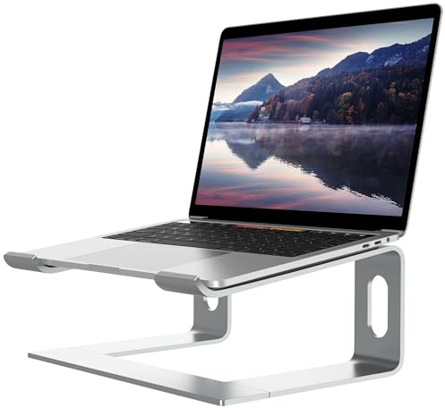 ALASHI Laptop-Ständer für Schreibtisch, Aluminium-Computer-Erhöhung, ergonomischer Notebook-Halter, unterstützt 25.4 bis 39.6 cm (10 bis 15.6 Zoll) Notebook, silberfarben