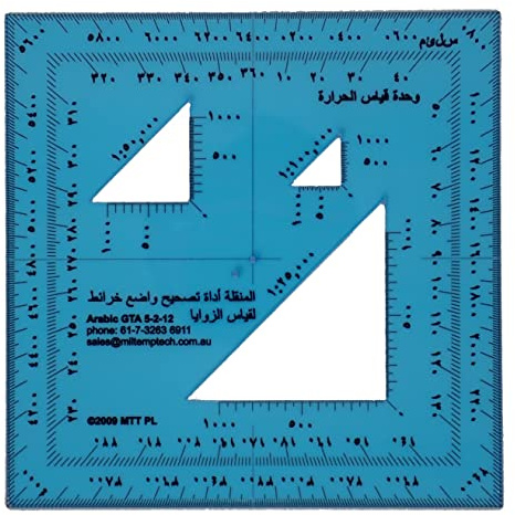 MTT PL - Arabic GTA 02-05-002 goniometro scala di coordinate e goniometro quadrato per misurazioni angolari e mappe Plotting per navigazione all'aperto, escursionismo, orienteering e sopravvivenza.