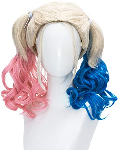 Jodiss Rosa und blaue Perücke für Frauen lockig zwei Pferdeschwänze Perücke für Mädchen Halloween Kostüm Party Cosplay Perücke