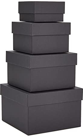 Quadratische Geschenkboxen aus Papier mit Deckel, 4 verschiedene Größen (Schwarz, 4 Stück)