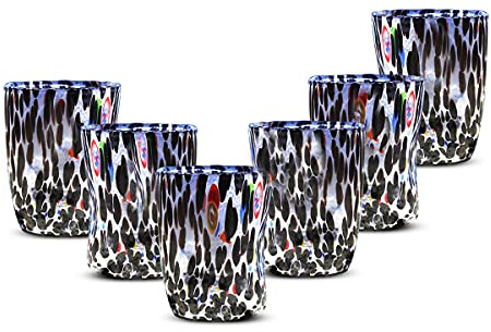Gocce di Murano 6 verres à eau travaillés selon la tradition des artisans de Murano, verre soufflé et travaillé à la main 300 ml - Verres à eau élégants et précieux