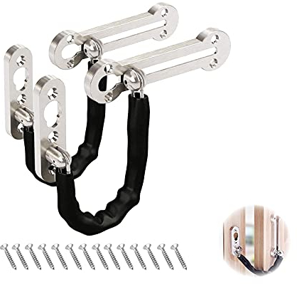 Cadena de Puerta Antirrobo Cadena de Puerta de Acero Inoxidable Cerradura del Pestillo de Puerta de Seguridad Restrictores de Cadena de Puerta con Tornillos para Hotel Hogar Apartamento Baño 2 Piezas