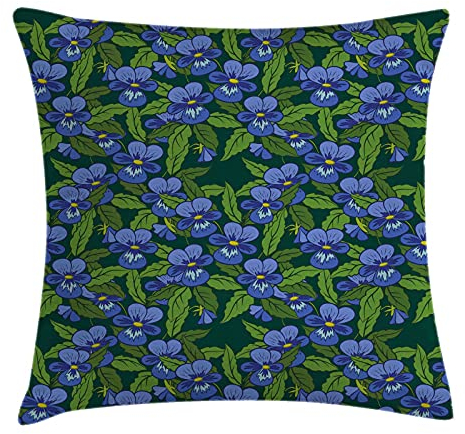 ABAKUHAUS Stiefmütterchen Kissenbezug, Top View Blüten und Blätter, Dekorativer Kopfkissenhülle mit Beidseitiger Druck, 40 x 40 cm, Ceil Blau Grün Smaragd