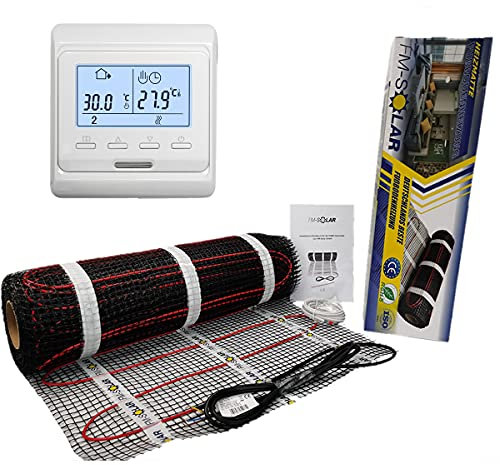2,5m² Elektrische Fußbodenheizung 150W/m² elektro Bodenheizung TWiIN Fliese, Thermostat:Digital weiß