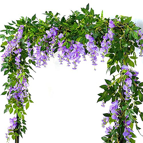Flower Garland, Jaragar 4PCS 2m/7ft Wisteria Artificial Flowers Vine Hanging Trailing Plants String Flower Wall for Outdoor Garden Indoor Home Living Room Wedding Decorations